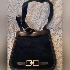 Vintage Saks Fifth Avenue Leather And Suede Shoulder Bag Made In Italy Navy Blue